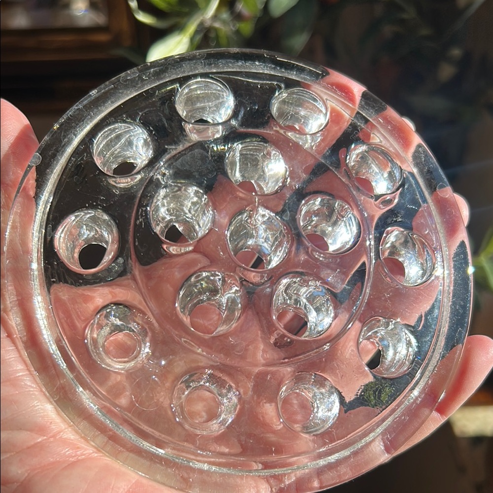 Vintage Glass Flower Frog, 16 Hole.